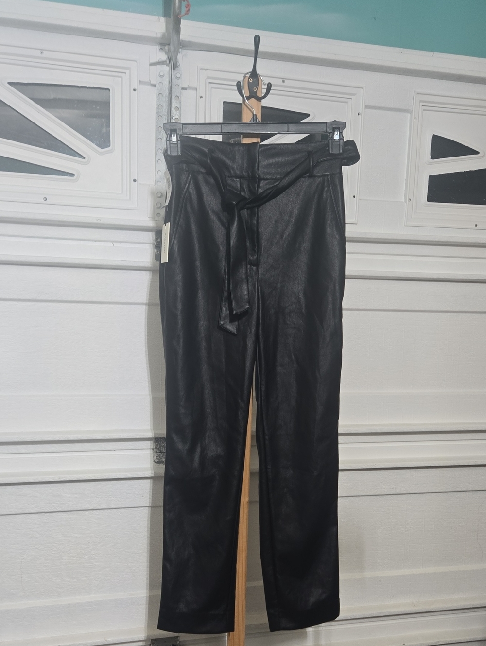 Babaton High-Rise Faux Leather Tie-Waist Pants in Black